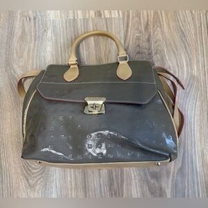 Arcadia Grey Patent Leather Satchel Top Handle Italy Made Distressed